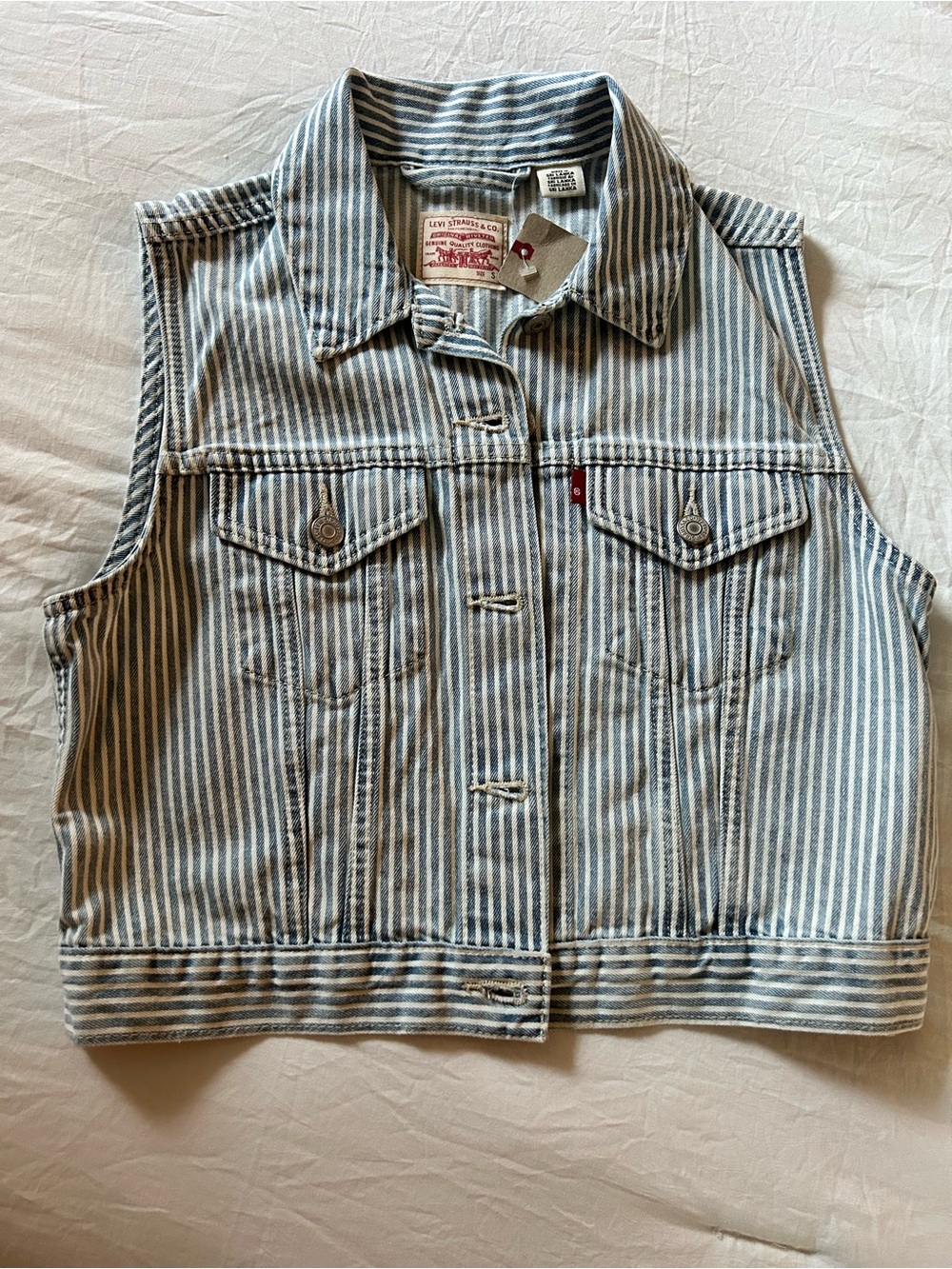 Levi's Blue and White Striped Denim Vest